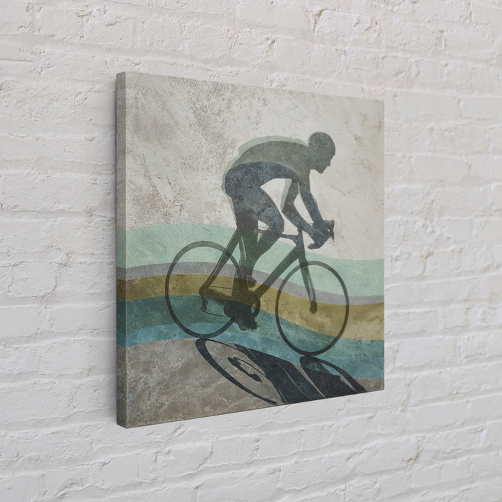 Cycling Figure in Bold Speed Lines Framed Canvas Print, Fitness Studio Art, Home Decor, Gym Decor, Oil Painting, Motion, FSA-1x1-80