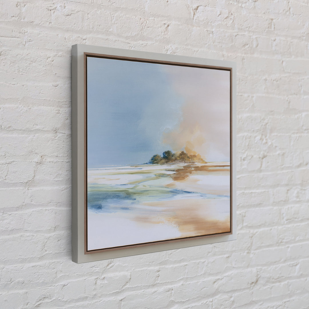 Tropical Trail Hike Landscape for Wellness Mood Framed Canvas Print, Fitness Studio Art, Dance Studio Decor, Gym Decor, Motion, FSA-1x1-93