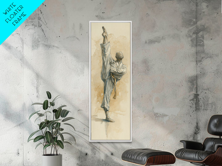 Martial Artist Pose Framed Canvas Print, Fitness Studio Art, Motivational Canvas, Gym Decor, Watercolor Art, Motion, FSA-1x3-31
