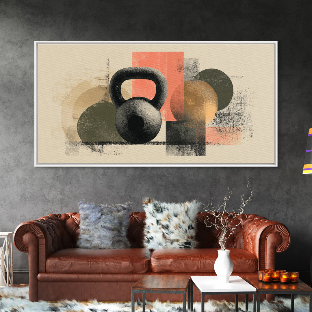 Kettlebell and Chalk Dust Canvas Print, Fitness Studio Art, Yoga Room Decor, Gym Decor, Abstract Art, Motion, Textured Painting, FSA-2x1-26