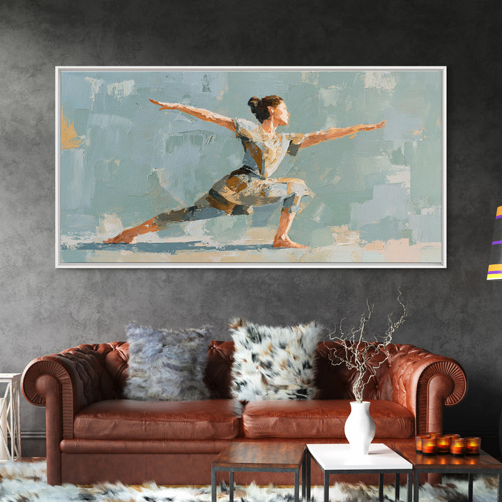 Yoga Warrior Pose Framed Canvas Print, Fitness Studio Art, Fitness, Gym Decor, Motion, Dancing Wall Art, Fitness Motivation, FSA-2x1-3