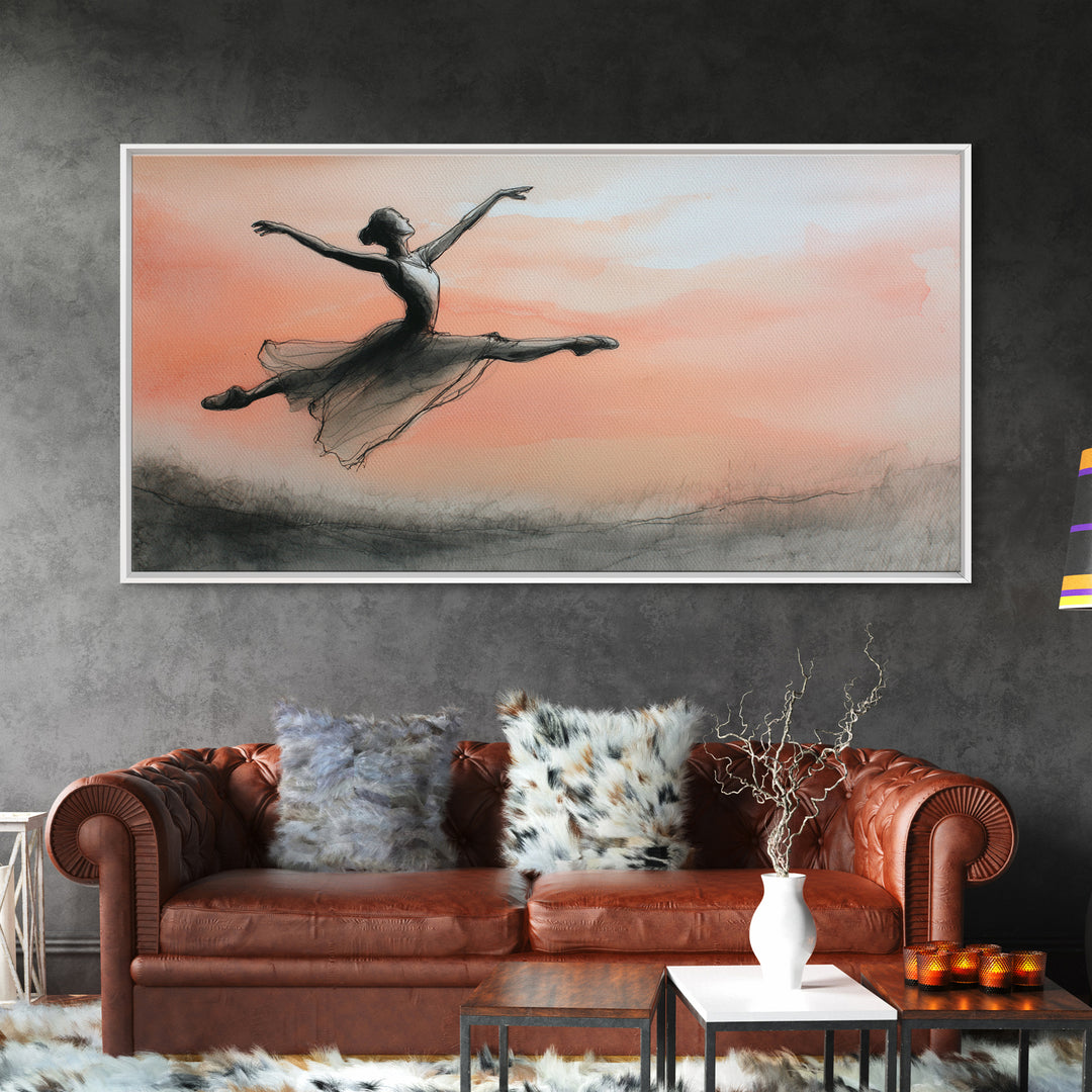 Dancer Leap with Painterly Energy Framed Canvas Print, Fitness Studio Art, Textured Painting, Gym Decor, Fine Art, Motion, FSA-2x1-7