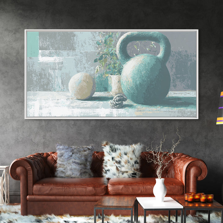 Kettlebell and Chalk Dust Canvas Print, Fitness Studio Art, Art Print, Gym Decor, Watercolor Art, Motion, Motivational Poster, FSA-2x1-74