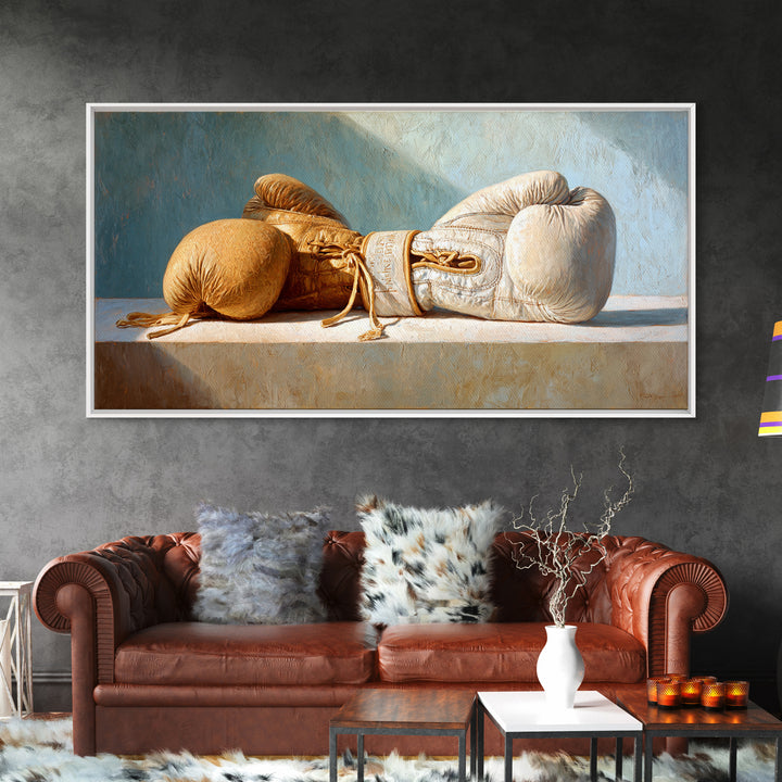 Boxing Gloves Still Life Framed Canvas Print, Fitness Studio Art, Contemporary Art, Gym Decor, Motion, Aesthetic Room Decor, FSA-2x1-97