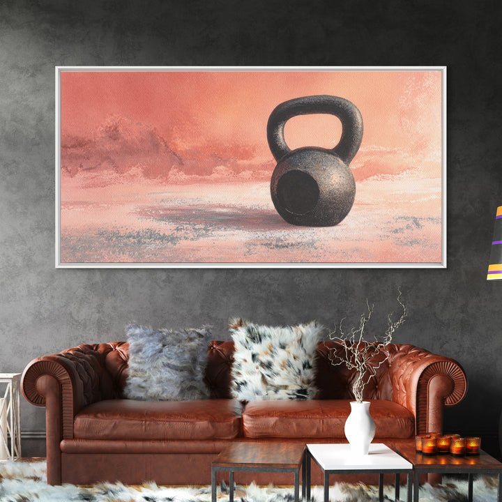 Kettlebell and Chalk Dust Canvas Print, Fitness Studio Art, Art Print, Gym Decor, Watercolor Art, Motion, Motivational Poster, FSA-2x1-98