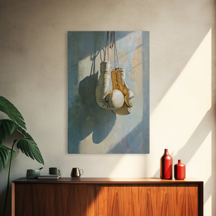 Boxing Gloves Still Life Framed Canvas Print, Fitness Studio Art, Neutral Decor, Gym Decor, Fine Art, Motion, Wall Art, FSA-2x3-13