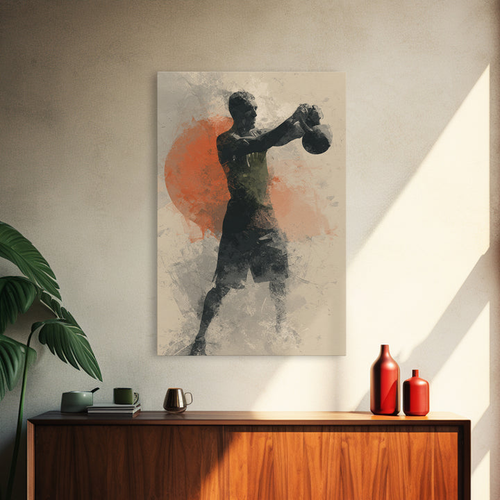 Kettlebell and Chalk Dust Canvas Print, Fitness Studio Art, Yoga Room Decor, Gym Decor, Oil Painting, Motion, Textured Painting, FSA-2x3-14