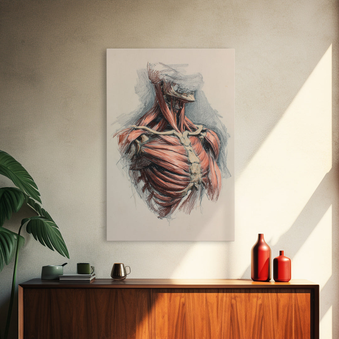 Anatomical Muscle Study Framed Canvas Print, Fitness Studio Art, Modern Decor, Gym Decor, Abstract Art, Motion, FSA-2x3-17