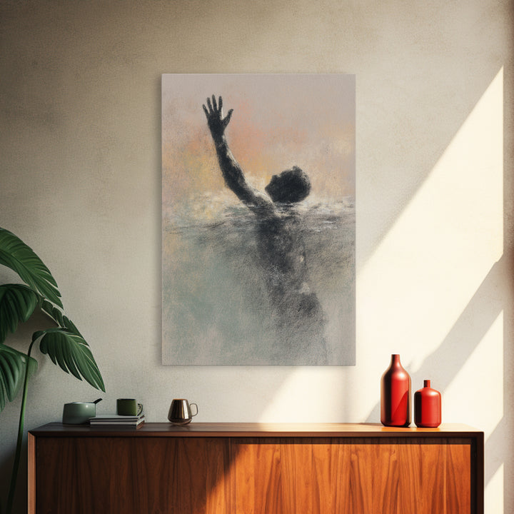 Swimmer Emerging Through Water Texture Framed Canvas Print, Fitness Studio Art, Dance Studio Decor, Gym Decor, Abstract Art, FSA-2x3-26