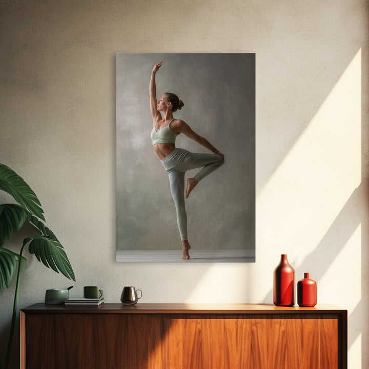 Female Athlete Stretching Framed Canvas Print, Fitness Studio Art, Dance Studio Decor, Gym Decor, Oil Painting, Motion, FSA-2x3-59