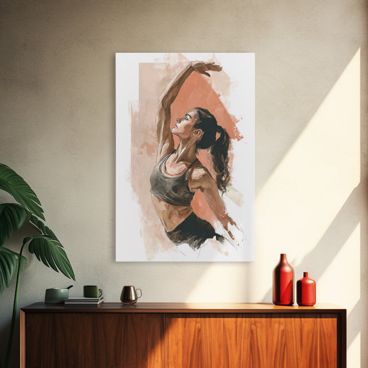Female Athlete Stretching Framed Canvas Print, Fitness Studio Art, Boho Decor, Gym Decor, Abstract Art, Motion, Printable Art, FSA-2x3-83