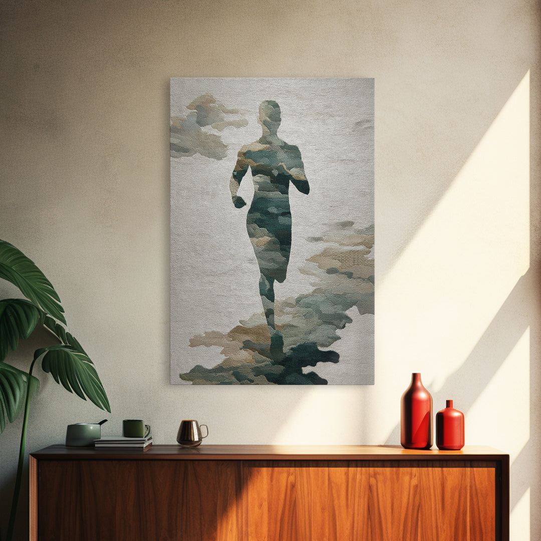 Runner Silhouette Breaking Through Morning Mist Canvas Print, Fitness Studio Art, Wall Decor, Gym Decor, Fine Art, Motion, FSA-2x3-9