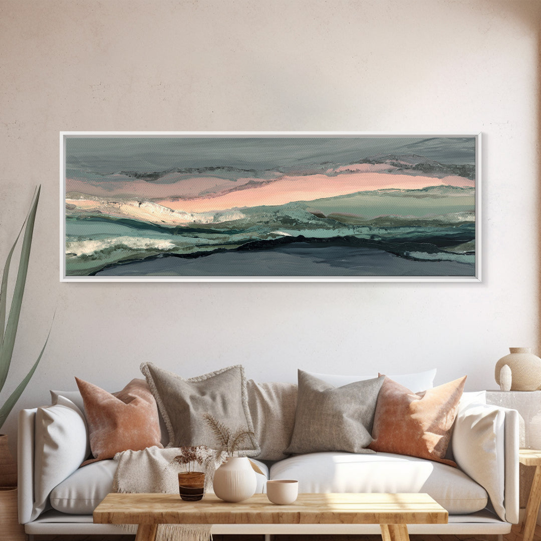 Sunrise over Mountains as Endurance Metaphor Framed Canvas Print, Fitness Studio Art, Modern Decor, Gym Decor, Fine Art, Motion, FSA-3x1-64