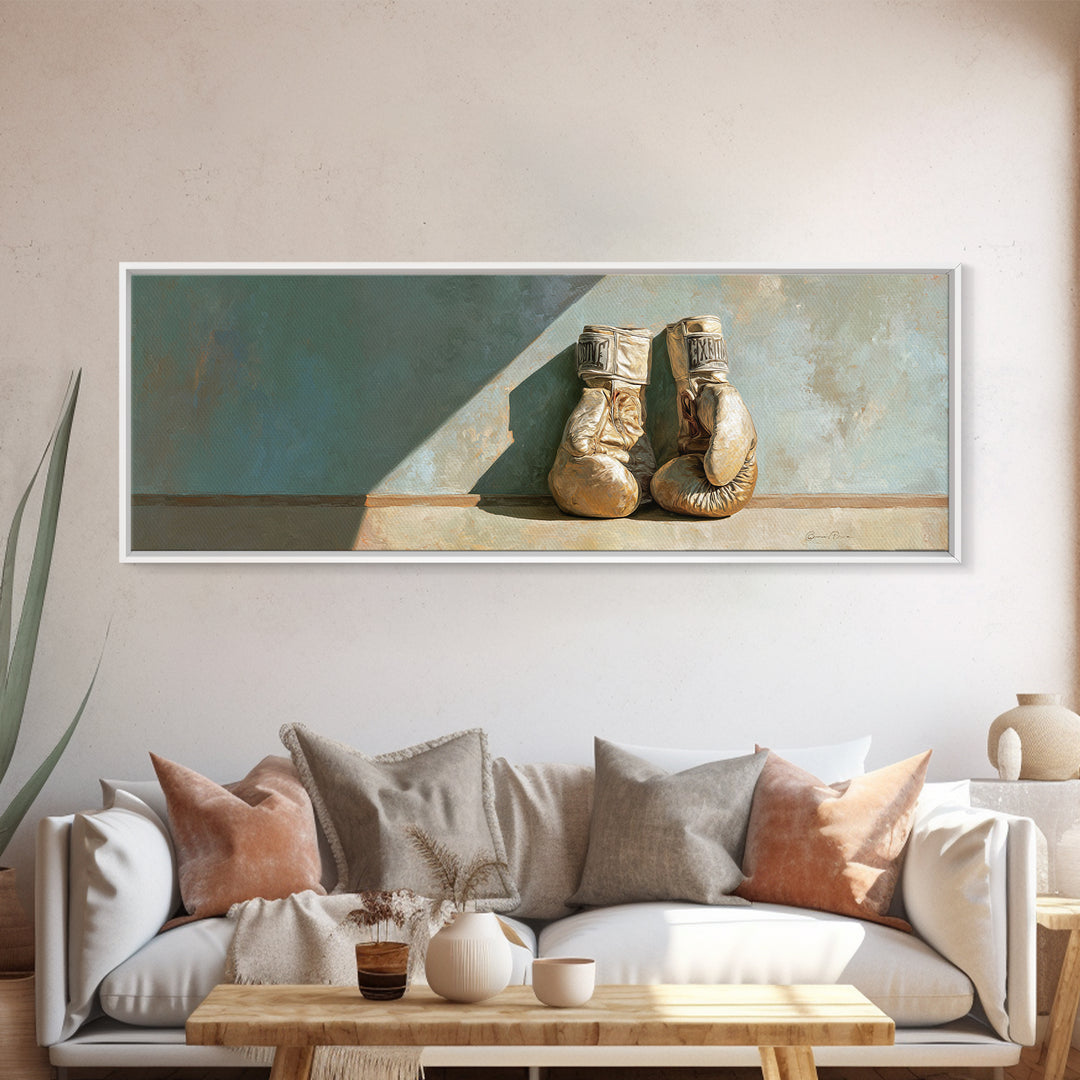 Boxing Gloves Still Life Framed Canvas Print, Fitness Studio Art, Modern Wall Decor, Gym Decor, Motion, Physical Therapy Art, FSA-3x1-69