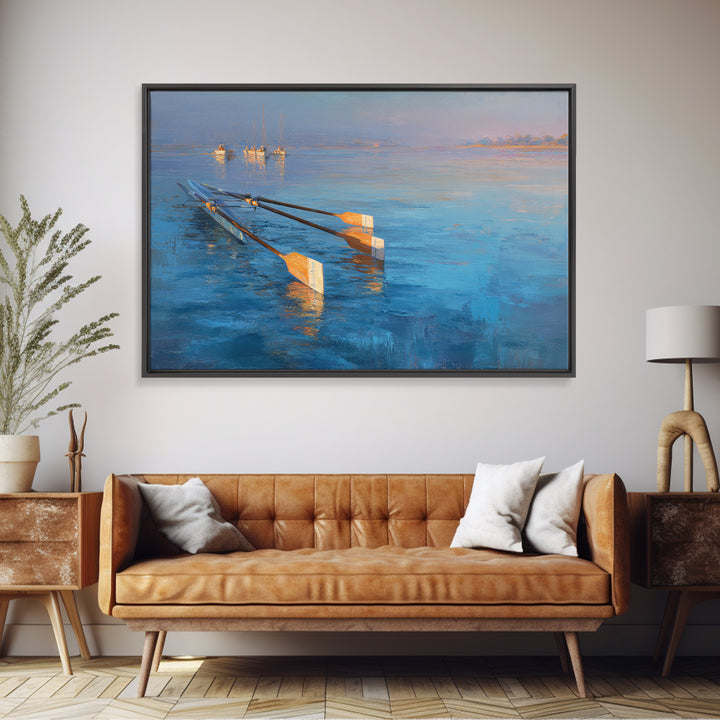 Rowing Oars Cutting Through Blue Water Canvas Print, Fitness Studio Art, Art Print, Gym Decor, Watercolor Art, Motion, FSA-3x2-16