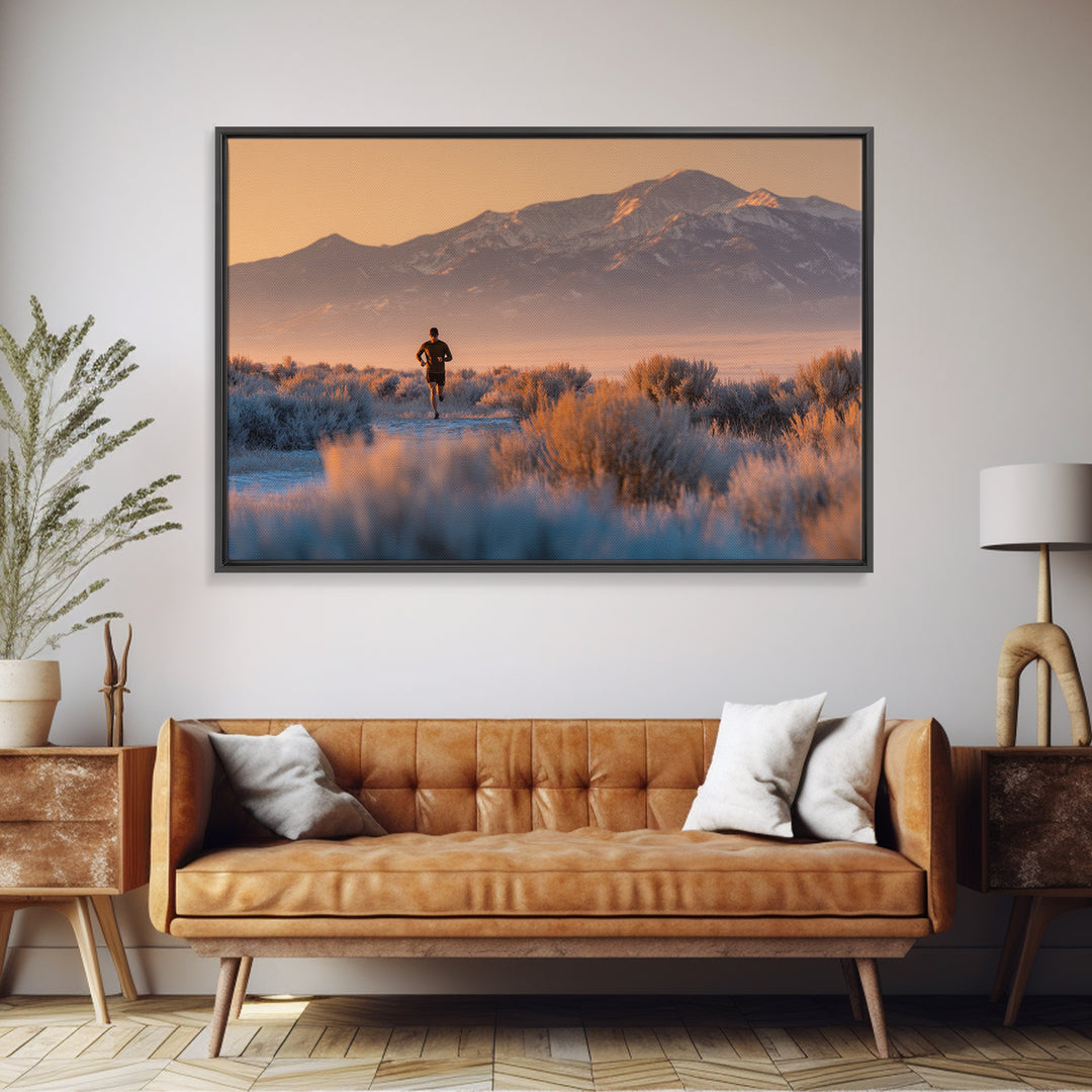 Mountain Trail Runner Canvas Print, Fitness Studio Art, Minimalist Decor, Gym Decor, Oil Painting, Motion, Modern Wall Decor, FSA-3x2-32