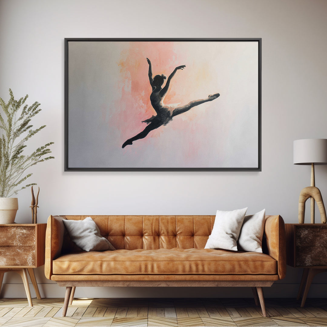 Dancer Leap with Painterly Energy Framed Canvas Print, Fitness Studio Art, Modern Wall Decor, Gym Decor, Fine Art, Motion, FSA-3x2-39