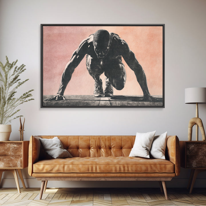 Sprinter Start Position Canvas Print, Fitness Studio Art, Metal Wall Art, Gym Decor, Fine Art, Motion, Home Gym Decor, FSA-3x2-42
