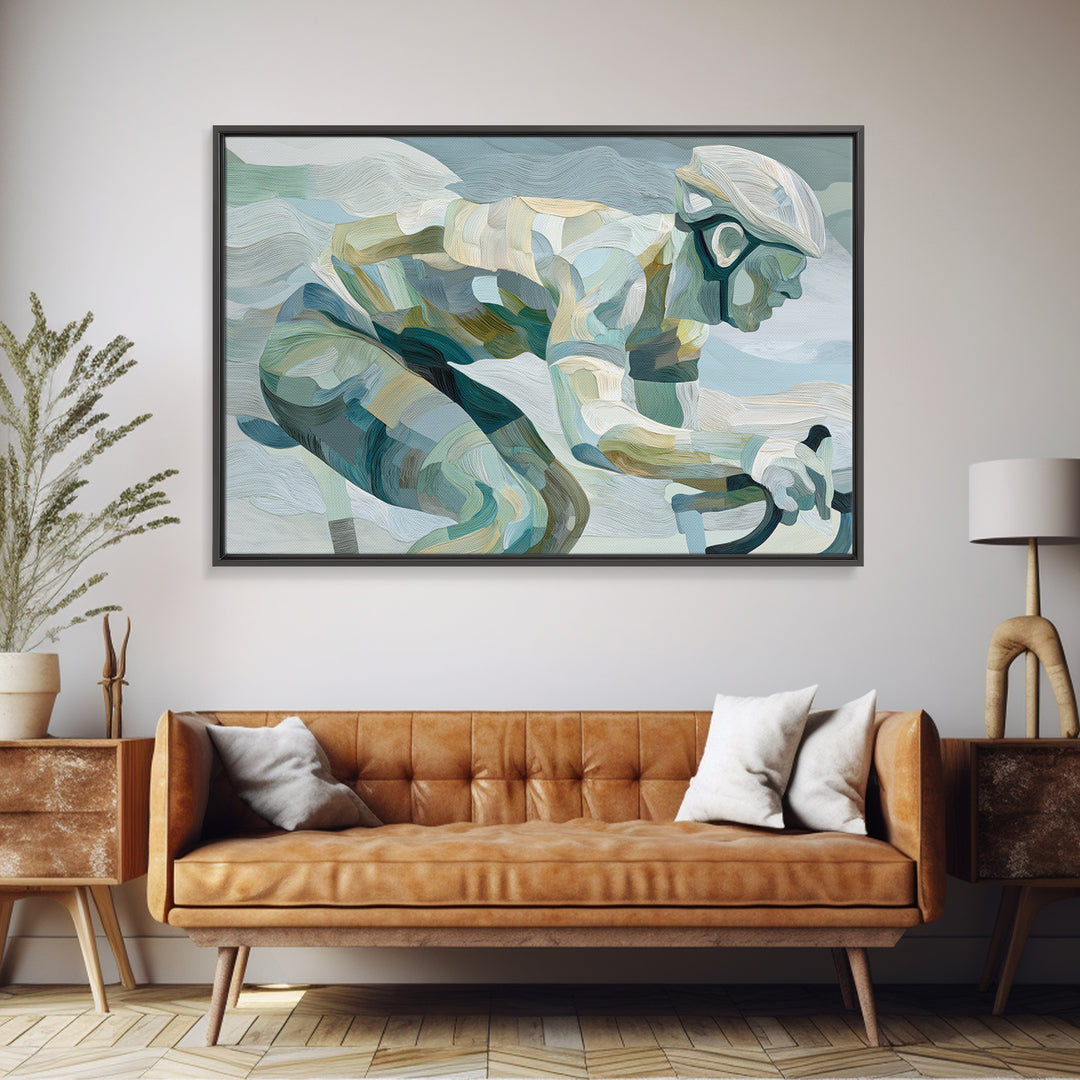 Cycling Figure in Bold Speed Lines Canvas Print, Fitness Studio Art, Gym Wall Decor, Gym Decor, Motion, Yoga Room Decor, FSA-3x2-84