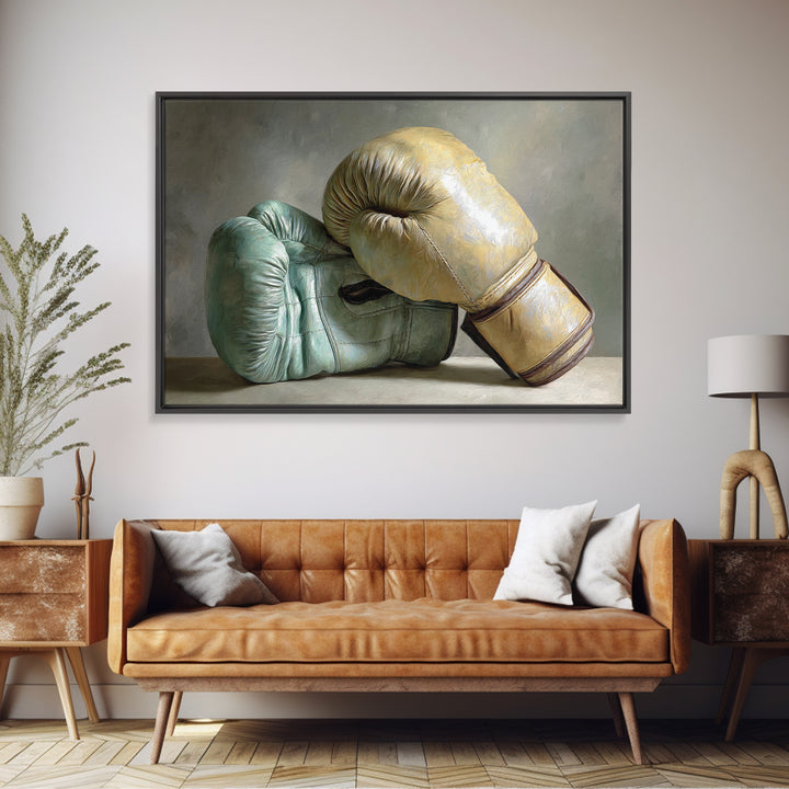 Boxing Gloves Still Life Framed Canvas Print, Fitness Studio Art, Contemporary Art, Gym Decor, Motion, Aesthetic Room Decor, FSA-3x2-9