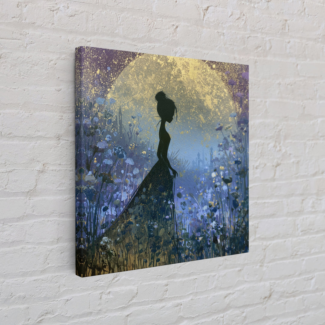 Princess Silhouette with Moonlit Garden Flowers Canvas Print, Fairy Tale Art, Art Nouveau Print, Living Room Decor, Storybook, FTA-1x1-100