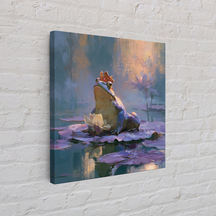 Frog Prince on a Lily Pad Framed Canvas Print, Fairy Tale Art, Whimsical Decor, Living Room Decor, Fine Art, Storybook, FTA-1x1-11