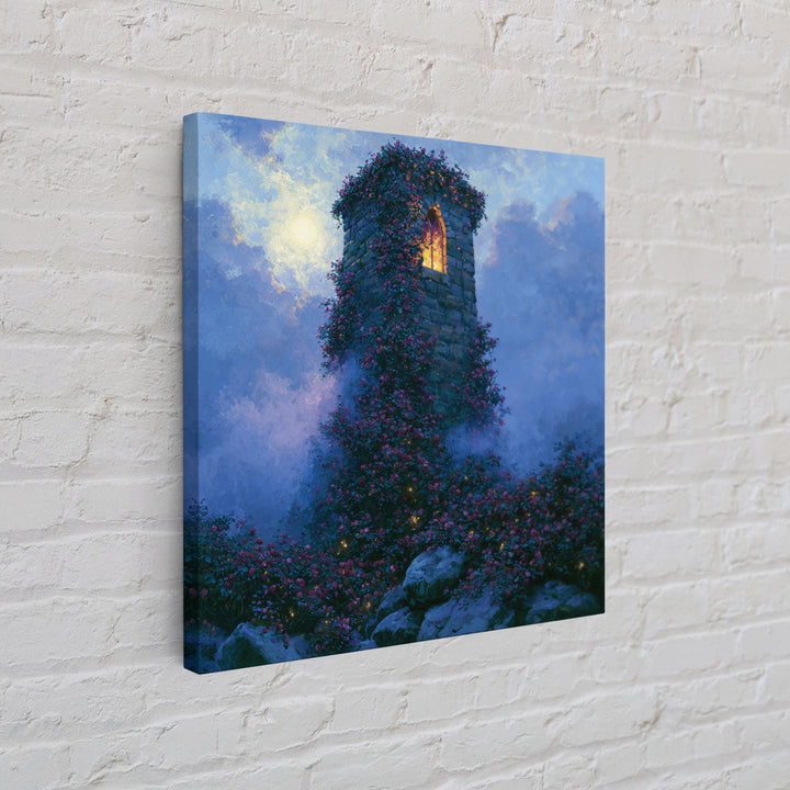 Rose Covered Tower Canvas Print, Fairy Tale Art, Folk Art, Living Room Decor, Fine Art, Storybook, Modern Decor, Fine Art Print, FTA-1x1-18