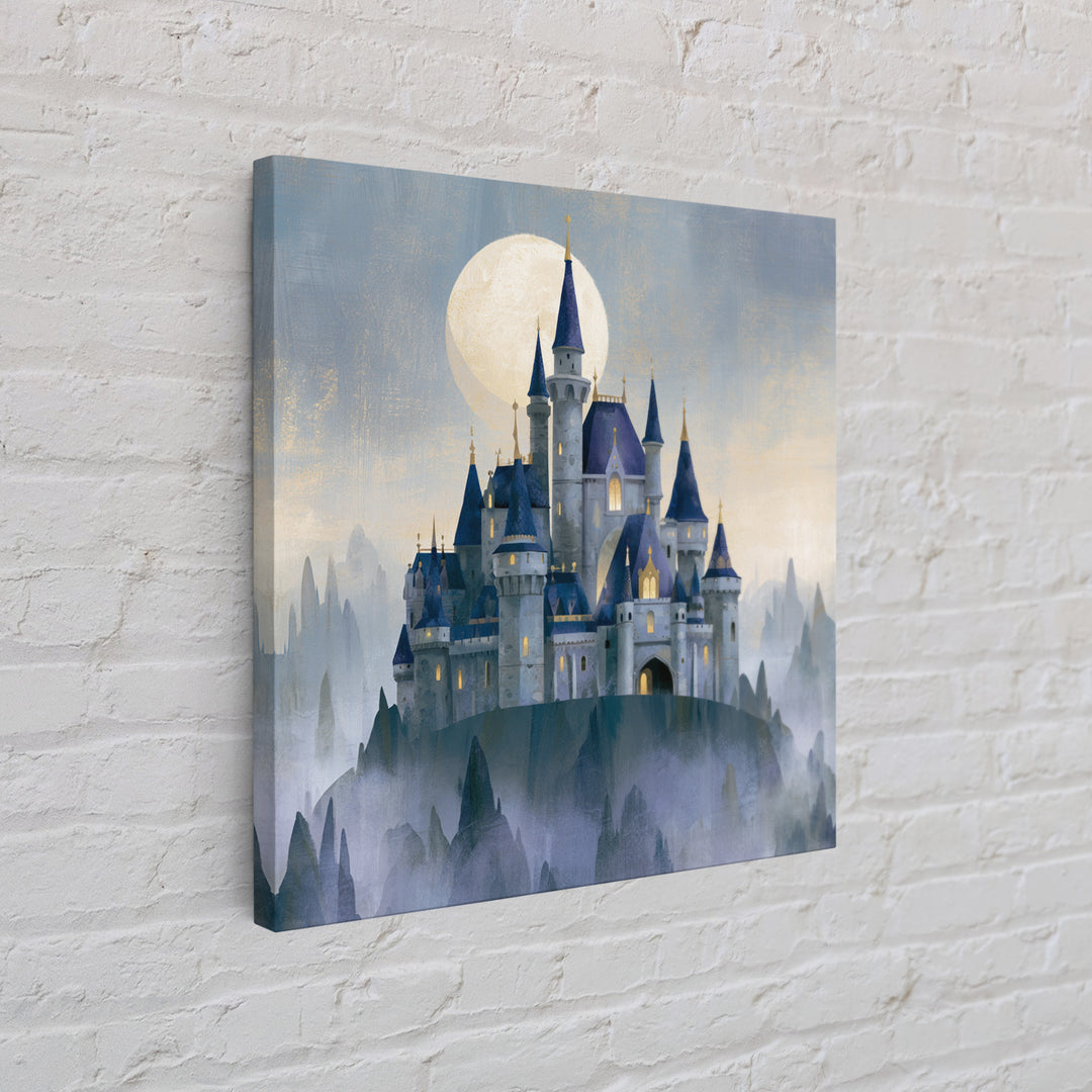 Storybook Castle on a Misty Hill Framed Canvas Print, Fairy Tale Art, Dark Art, Living Room Decor, Fine Art, Storybook, FTA-1x1-2