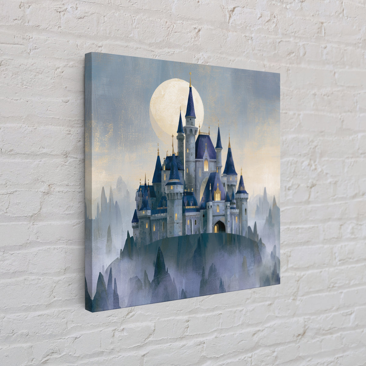 Storybook Castle on a Misty Hill Framed Canvas Print, Fairy Tale Art, Dark Art, Living Room Decor, Fine Art, Storybook, FTA-1x1-2