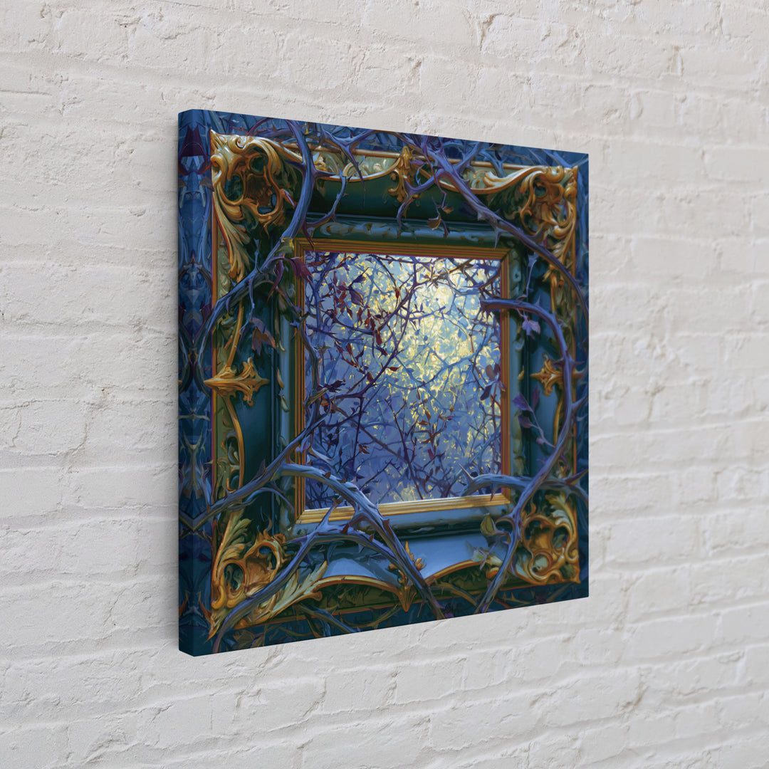 Magic Mirror Framed by Vines and Thorns Framed Canvas Print, Fairy Tale Art, Boho Decor, Living Room Decor, Oil Painting, FTA-1x1-37