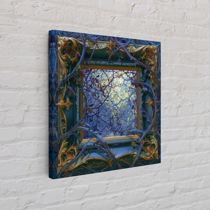 Magic Mirror Framed by Vines and Thorns Framed Canvas Print, Fairy Tale Art, Boho Decor, Living Room Decor, Oil Painting, FTA-1x1-37