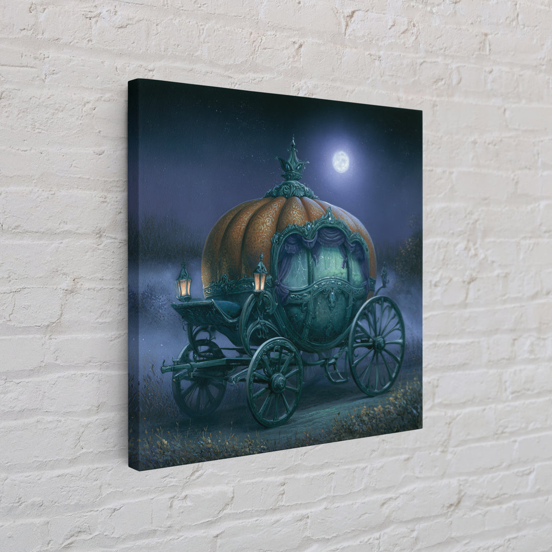 Pumpkin Carriage under Midnight Sky Framed Canvas Print, Fairy Tale Art, Room Decor, Living Room Decor, Fine Art, Storybook, FTA-1x1-40