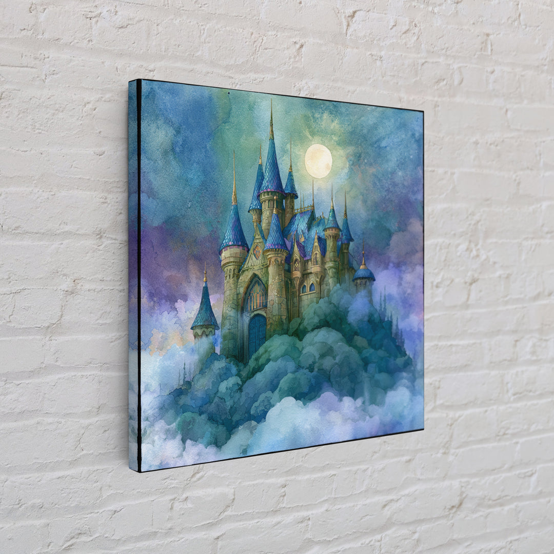 Storybook Castle on a Misty Hill Canvas Print, Fairy Tale Art, Fairy Art, Living Room Decor, Fine Art, Storybook, FTA-1x1-50
