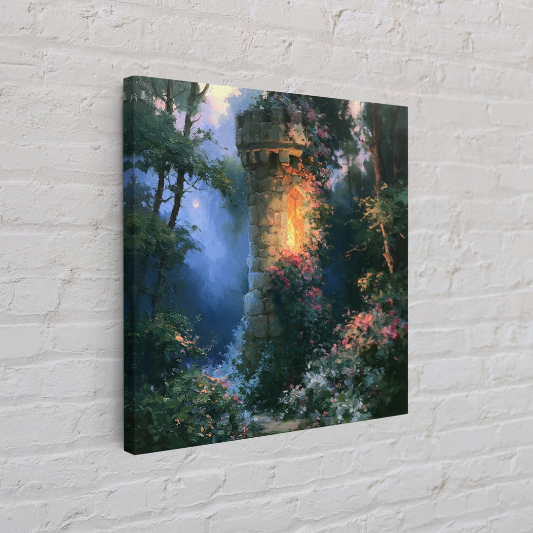 Rose Covered Tower Framed Canvas Print, Fairy Tale Art, Kids Room Decor, Living Room Decor, Abstract Art, Storybook, FTA-1x1-66