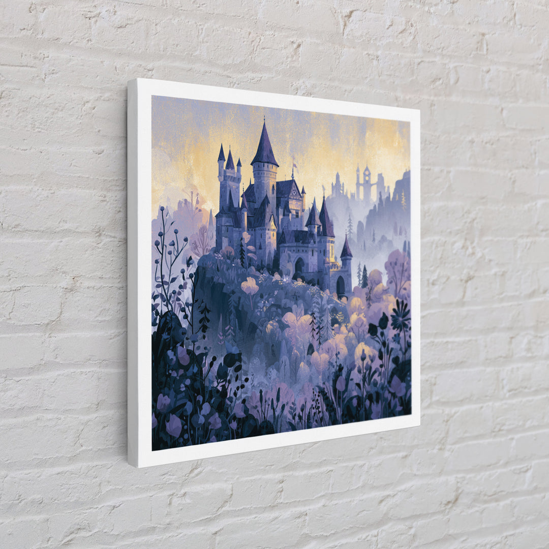Storybook Castle on a Misty Hill Framed Canvas Print, Fairy Tale Art, Fine Art Print, Living Room Decor, Fine Art, Storybook, FTA-1x1-74