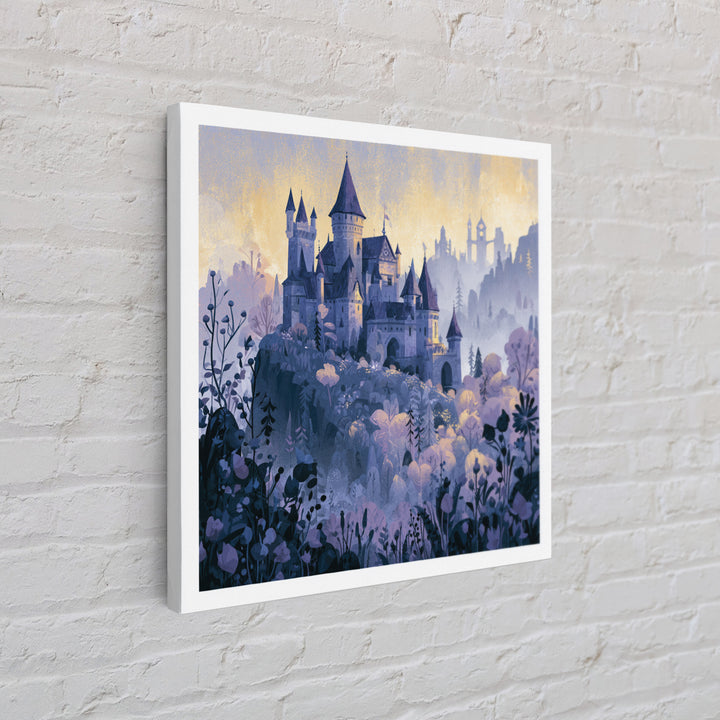Storybook Castle on a Misty Hill Framed Canvas Print, Fairy Tale Art, Fine Art Print, Living Room Decor, Fine Art, Storybook, FTA-1x1-74