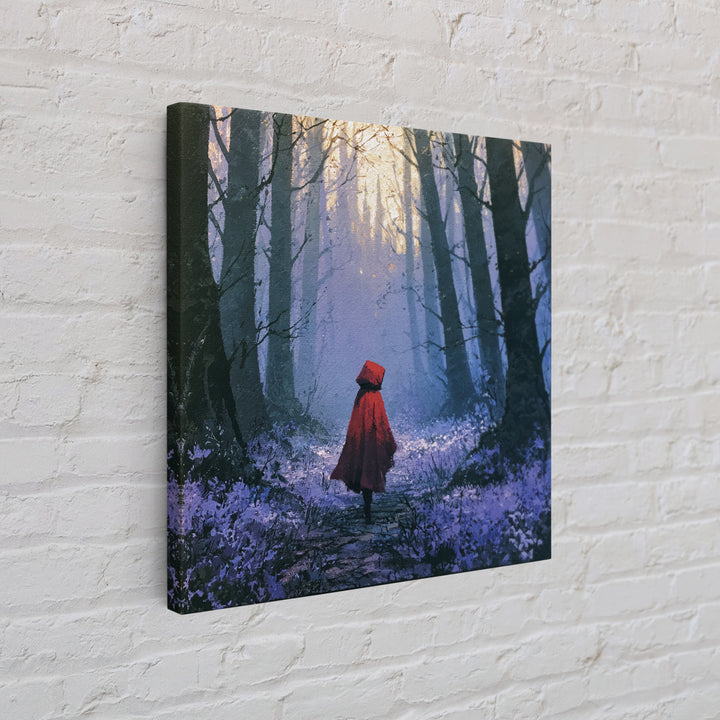 Red Cloak Figure Walking Through Dark Woods Framed Canvas Print, Fairy Tale Art, Original Art, Living Room Decor, Storybook, FTA-1x1-8