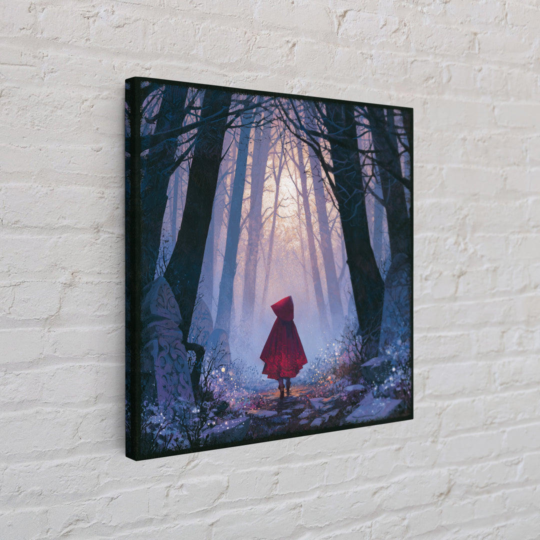 Red Cloak Figure Walking Through Dark Woods Canvas Print, Fairy Tale Art, Fine Art Print, Living Room Decor, Storybook, FTA-1x1-80