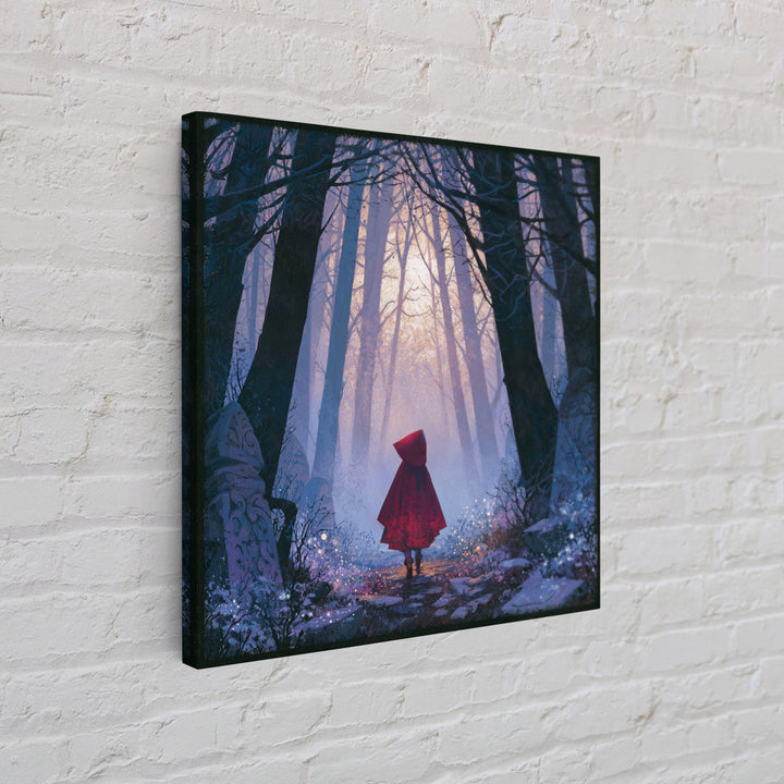 Red Cloak Figure Walking Through Dark Woods Canvas Print, Fairy Tale Art, Fine Art Print, Living Room Decor, Storybook, FTA-1x1-80