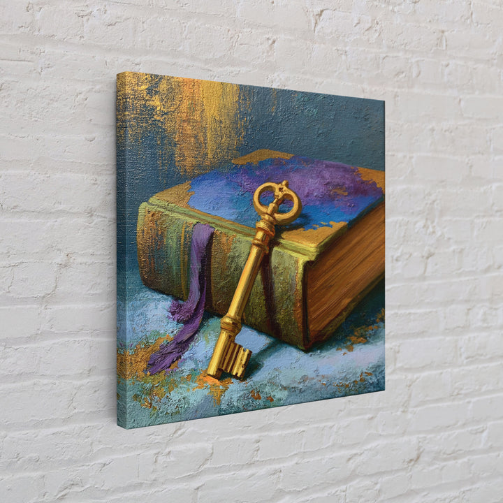 Golden Key and Enchanted Book Still Life Canvas Print, Fairy Tale Art, Painting, Living Room Decor, Fine Art, Storybook, FTA-1x1-81
