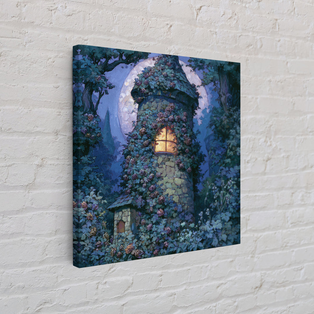 Rose Covered Tower Canvas Print, Fairy Tale Art, Neutral Decor, Living Room Decor, Fine Art, Storybook, Home Decor, Wall Decor, FTA-1x1-90