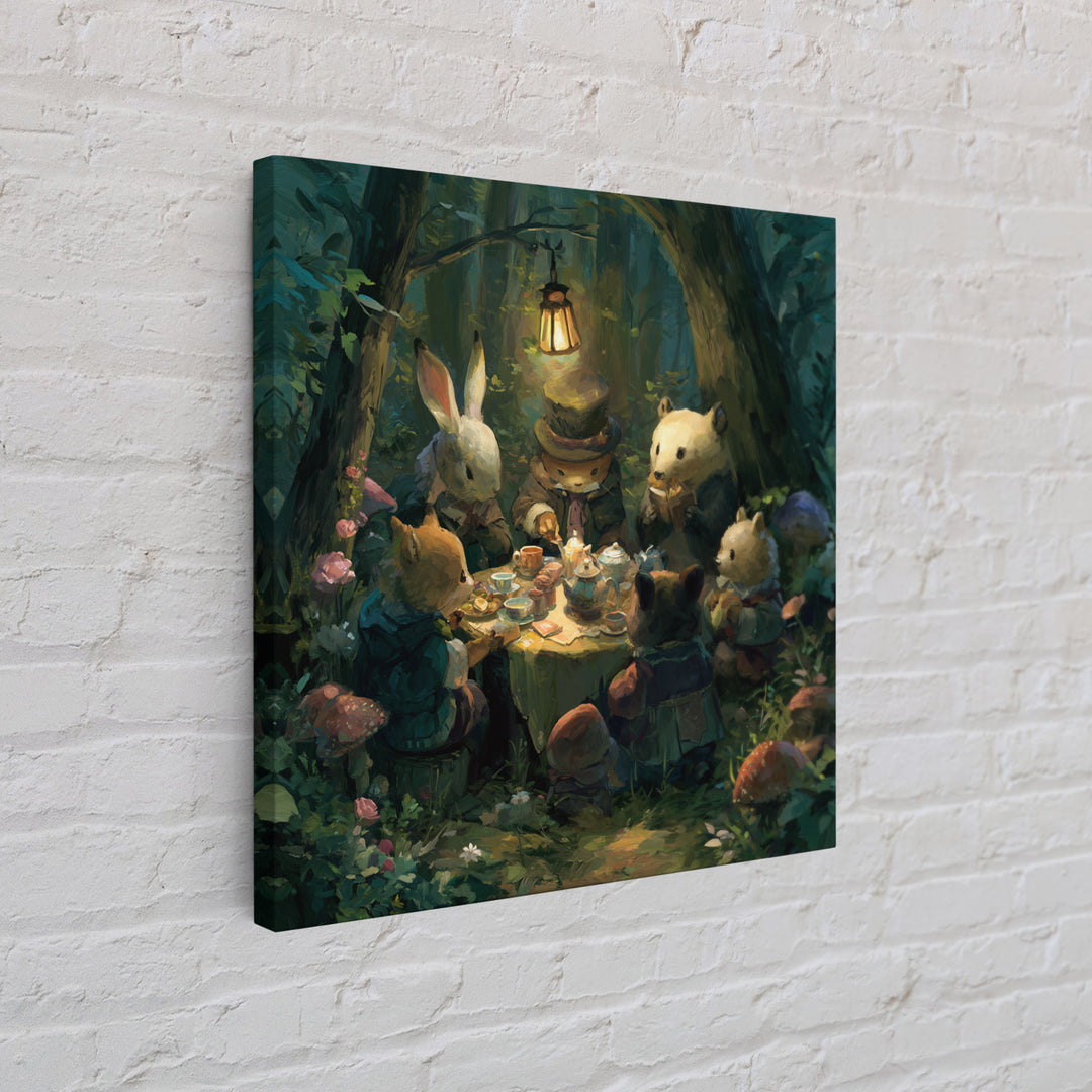 Woodland Tea Party Canvas Print, Fairy Tale Art, Room Decor, Living Room Decor, Storybook, Original Art, Nursery Wall Art, FTA-1x1-91