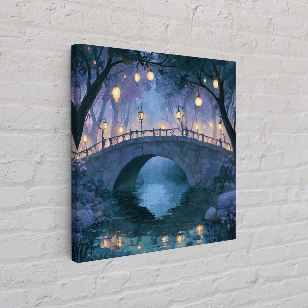 Lantern Lit Bridge Canvas Print, Fairy Tale Art, Fine Art Print, Living Room Decor, Fine Art, Storybook, Painting, Art Prints, FTA-1x1-95