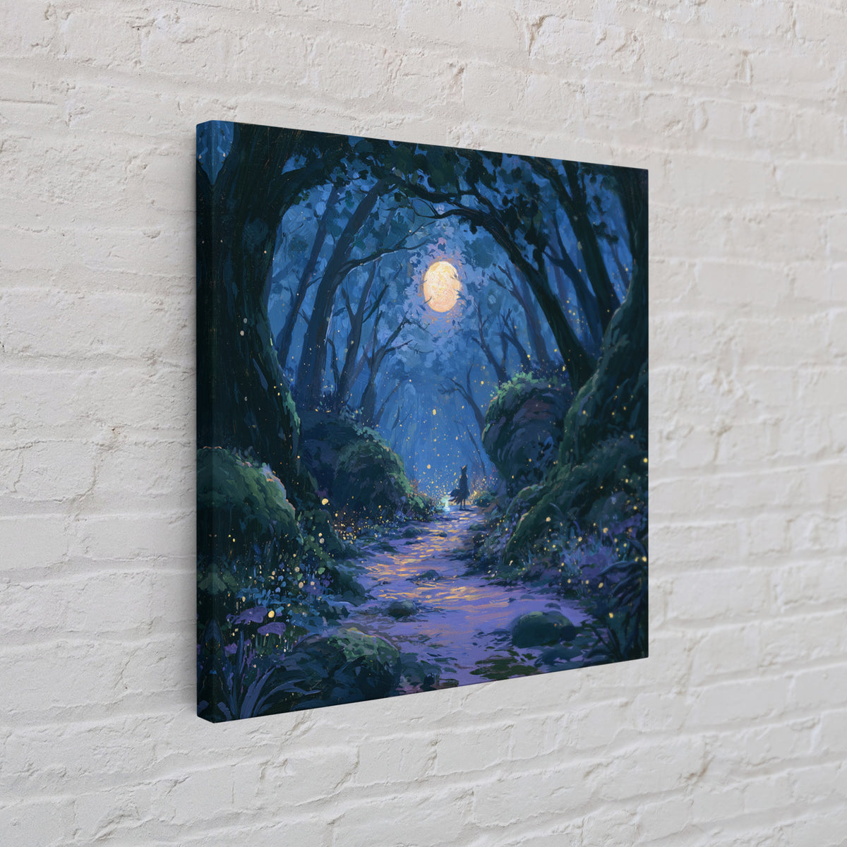 Enchanted Forest Path Glowing Canvas Print, Fairy Tale Art, Art Deco, Living Room Decor, Fine Art, Storybook, Whimsical Art, FTA-1x1-97