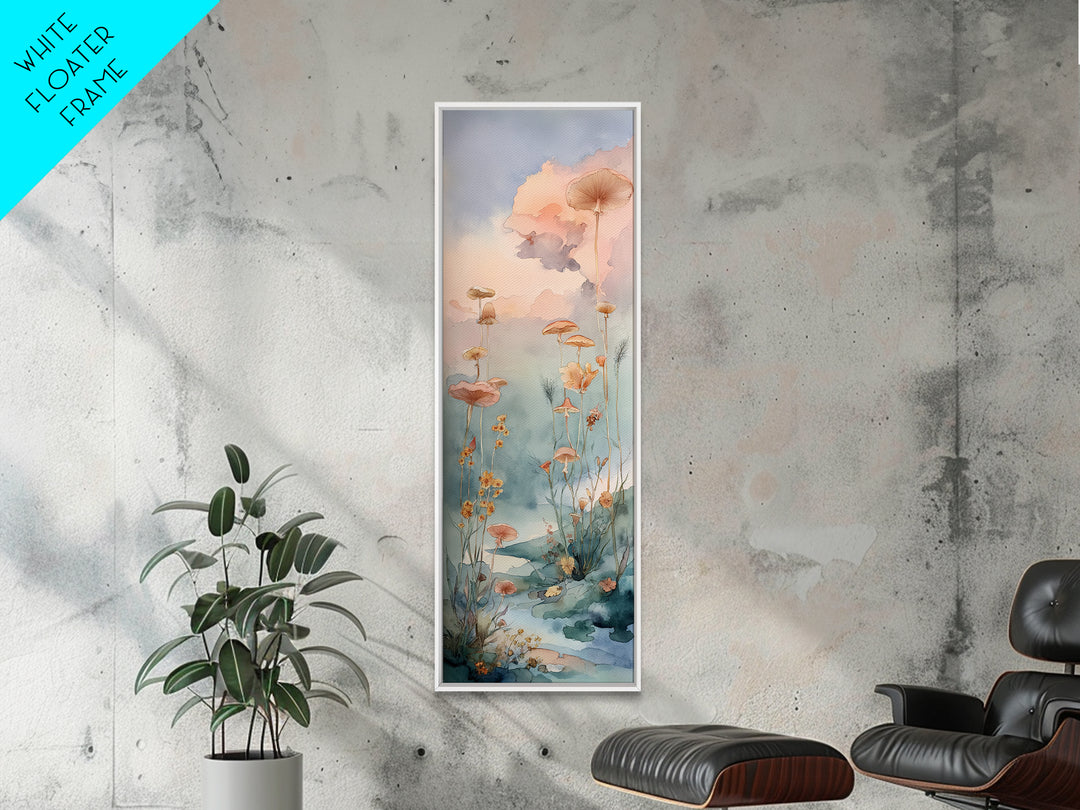 Sleeping Fox Beside a Magical Mushroom Ring Framed Canvas Print, Fairy Tale Art, Abstract Art, Living Room Decor, Storybook, FTA-1x3-15