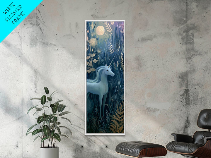Unicorn in a Moonlit Meadow Canvas Print, Fairy Tale Art, Mixed Media Art, Living Room Decor, Oil Painting, Storybook, FTA-1x3-22