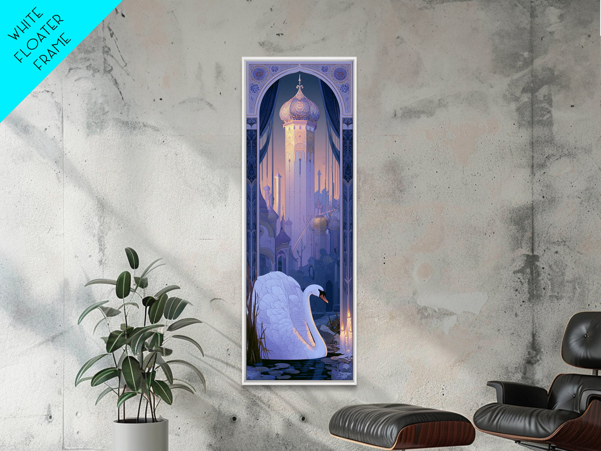 White Swan Transformation Scene Canvas Print, Fairy Tale Art, Boho Wall Art, Living Room Decor, Oil Painting, Storybook, FTA-1x3-27