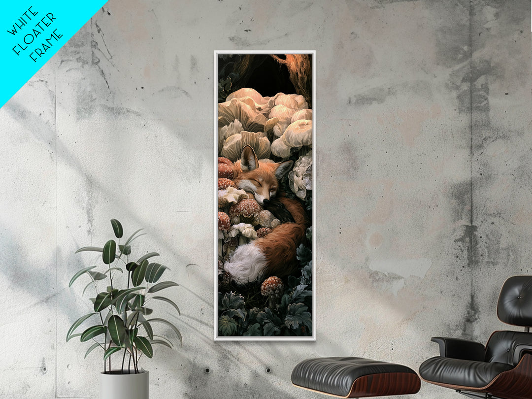 Sleeping Fox Beside a Magical Mushroom Ring Canvas Print, Fairy Tale Art, Nursery Art, Living Room Decor, Fine Art, Storybook, FTA-1x3-39