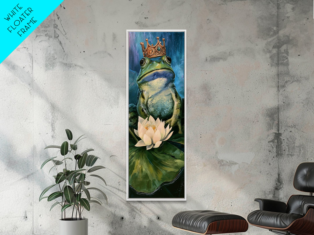 Frog Prince on a Lily Pad Framed Canvas Print, Fairy Tale Art, Whimsical Art, Living Room Decor, Fine Art, Storybook, FTA-1x3-47