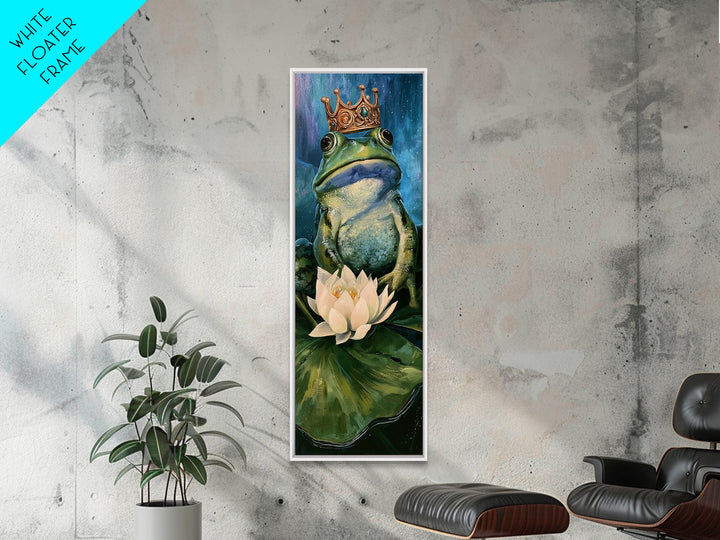 Frog Prince on a Lily Pad Framed Canvas Print, Fairy Tale Art, Whimsical Art, Living Room Decor, Fine Art, Storybook, FTA-1x3-47